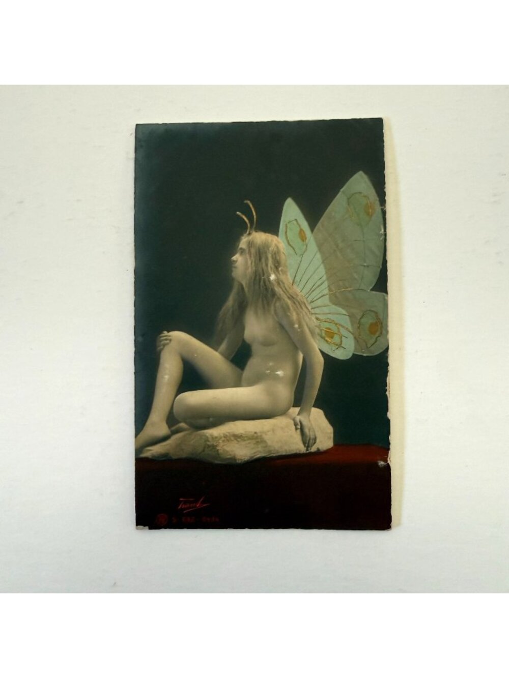 Antique Fairy Nude Butterfly Wings Hand Tinted Real Photo Postcard RPPC Traut
